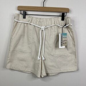 Alex & Jordan Linen Blend High Rise Rope Tie Shorts Cream Tan Size Medium NWT